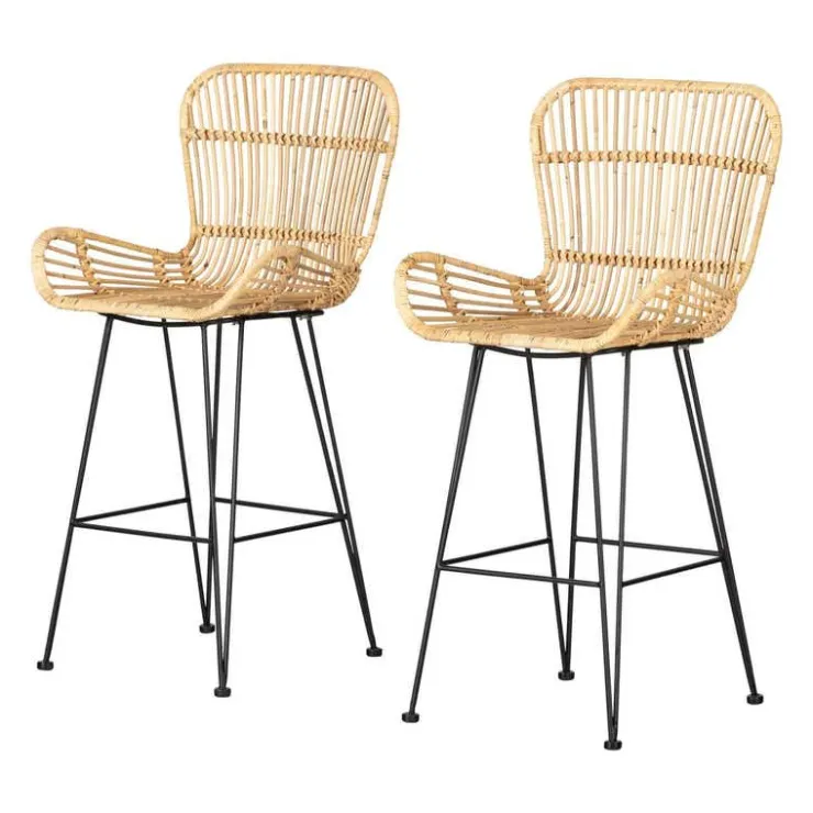 Meubles South Shore Rattan Counter Stool With Armrests. Set Of 2 - South Shore Rattan and Black New