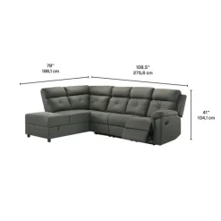 Reclining Sectional with Drop-Down Backrest and Cup Holders - Dark Grey Clearance