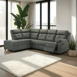 Reclining Sectional with Drop-Down Backrest and Cup Holders - Dark Grey Clearance