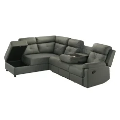 Reclining Sectional with Drop-Down Backrest and Cup Holders - Dark Grey Clearance