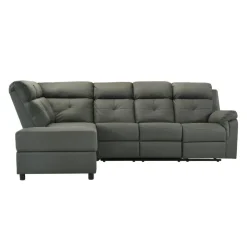 Reclining Sectional with Drop-Down Backrest and Cup Holders - Dark Grey Clearance