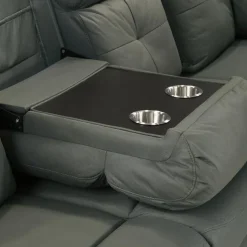 Reclining Sectional with Drop-Down Backrest and Cup Holders - Dark Grey Clearance