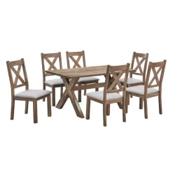 Rectangular Dining Table with 6 Chairs - Beige Brown/Beige Best