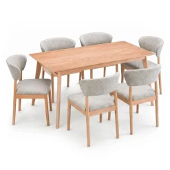 Rectangular Dining Table with 6 Rubberwood Chairs - 66 in x 35.5 in Natural Hot