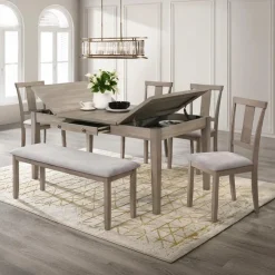 Rectangular Dining Table with Storage Compartments and 4 Chairs - Grey New