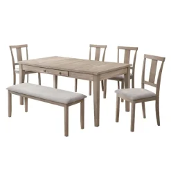 Rectangular Dining Table with Storage Compartments, 4 Chairs and 1 Bench - Grey