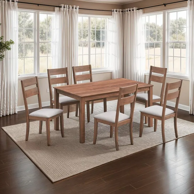 Rectangular Dining Table with 6 Chairs - Beige Brown/Beige Discount