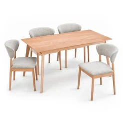 Rectangular Dining Table with 4 Rubberwood Chairs - 66 in x 35.5 in Natural Hot
