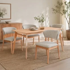 Rectangular Dining Table with 4 Rubberwood Chairs - 66 in x 35.5 in Natural Hot