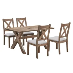 Rectangular Dining Table with 4 Chairs - Beige Brown/Beige Best