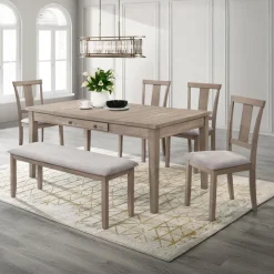 Rectangular Dining Table with Storage Compartments and 6 Chairs - Grey Hot
