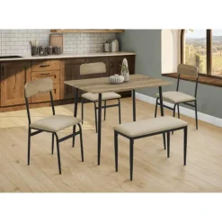 Monarch Rectangular Dining Table with 3 Chairs and 1 Bench OAK Best