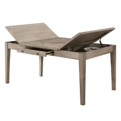 Rectangular Dining Table with End Lift-Top Panels and Drawer Grey Sale
