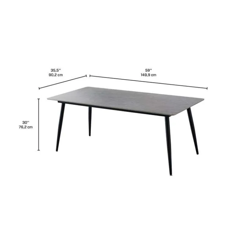 Rectangular Grey Sintered Stone Dining Table - 59" White/Black Legs Discount