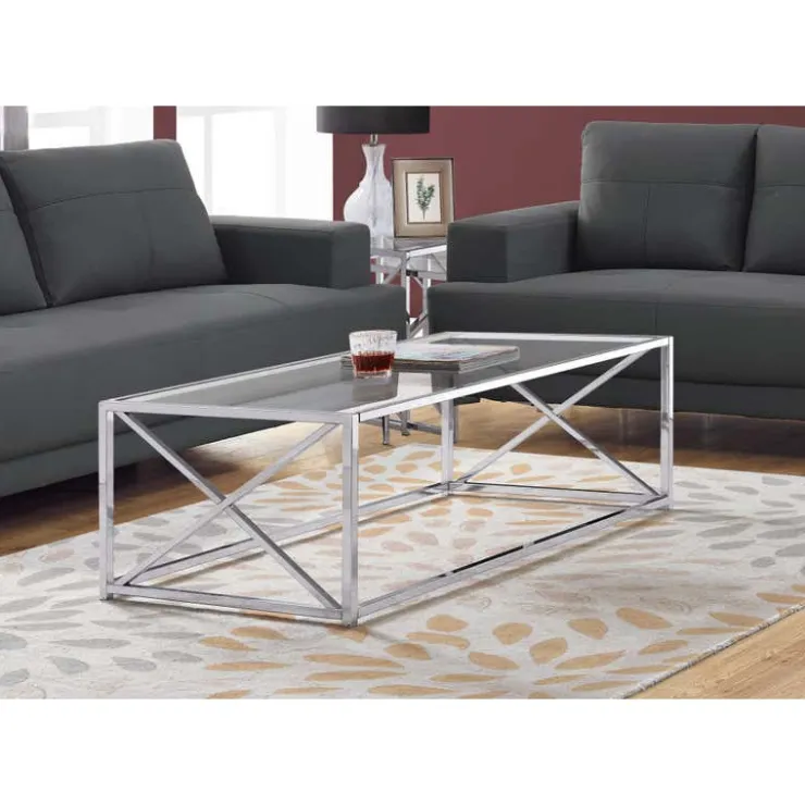 Monarch Rectangular Metal and Tempered Glass Coffee Table - Chrome New