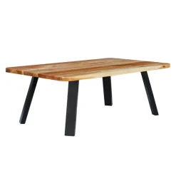Rectangular Solid Wood Coffee Table Acacia natural and black metal New