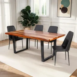 Rectangular Solid Wood Dining Table with 4 Chairs - 72" SHEESHAM/BLACK Hot