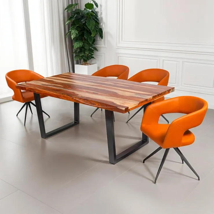 Rectangular Solid Wood Dining Table with 4 Chairs - 72" SHEESHAM/ORANGE Best