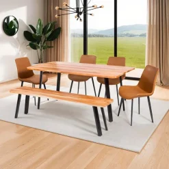 Rectangular Solid Wood Dining Table, 4 Chairs & Bench - 67" SHEESHAM/ORANGE Clearance