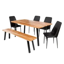 Rectangular Solid Wood Dining Table, 4 Chairs & Bench - 67" SHEESHAM/BLACK Outlet