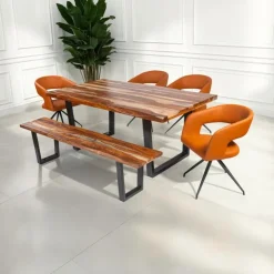 Rectangular Solid Wood Dining Table, 4 Chairs & Bench - 72