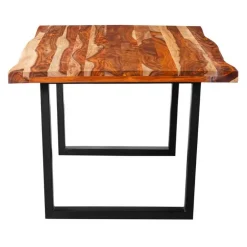 Rectangular Solid Wood Dining Table - 72" Natural sheesham and black metal