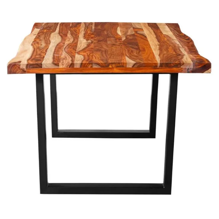 Rectangular Solid Wood Dining Table - 72" Natural sheesham and black metal