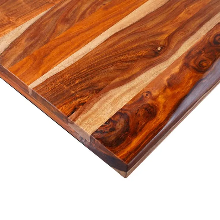 Rectangular Solid Wood Dining Table - 72" Natural sheesham and black metal