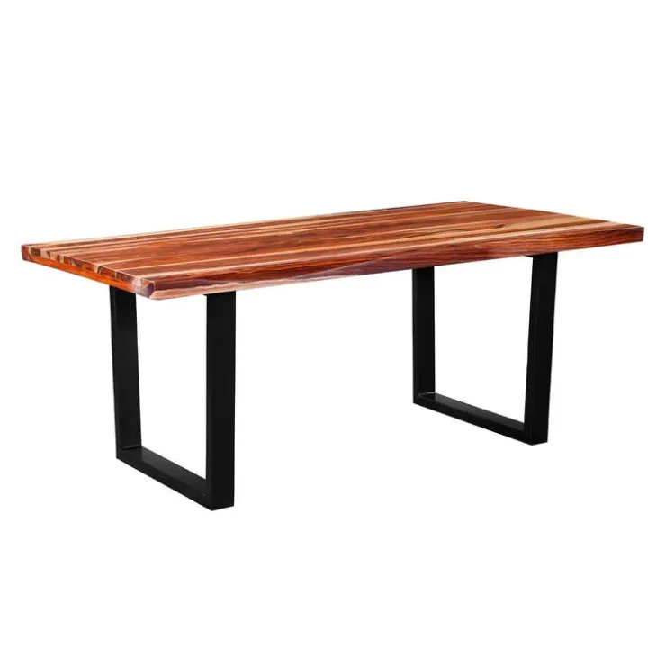 Rectangular Solid Wood Dining Table - 72" Natural sheesham and black metal