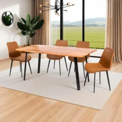 Rectangular Solid Wood Dining Table with 4 Chairs - 67" SHEESHAM/ORANGE Hot