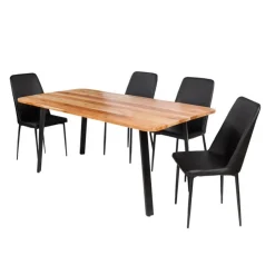 Rectangular Solid Wood Dining Table with 4 Chairs - 67" SHEESHAM/BLACK Clearance