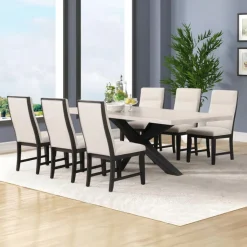 Rectangular Table with 6 Chairs - Creamy White Brown / Light Grey / Cream White Sale