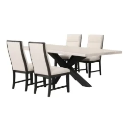 Rectangular Table with 4 Chairs - Creamy White Brown / Light Grey / Cream White Discount
