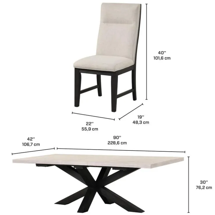 Rectangular Table with 8 Chairs - Creamy White Brown / Light Grey / Cream White Discount