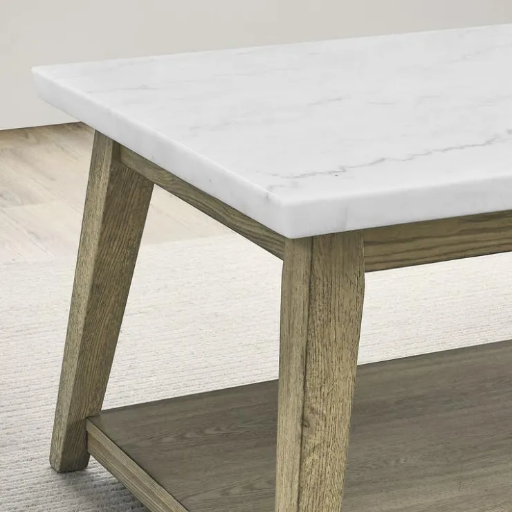 Rectangular White Marble Top Coffee Table White / Naturel Outlet