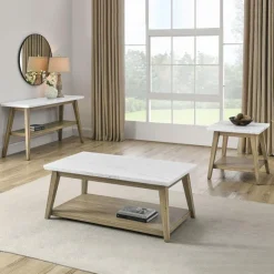 Rectangular White Marble Top Coffee Table White / Naturel Outlet