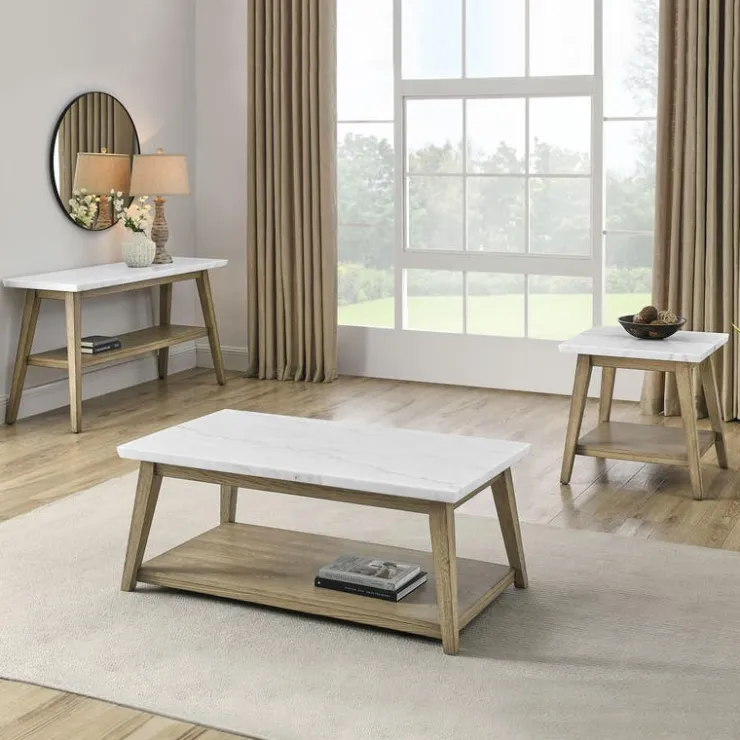Rectangular White Marble Top Coffee Table White / Naturel Outlet