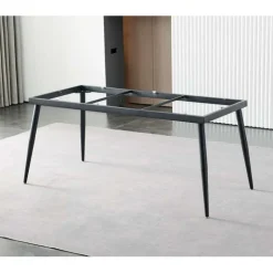 Rectangular White Sintered Stone Dining Table - 59" White/Black Legs Clearance