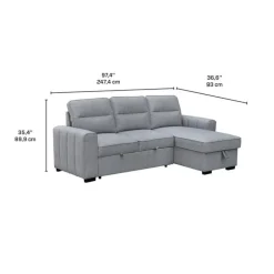 Reversible Sectional Bed with Chaise and Storage Grey Clearance