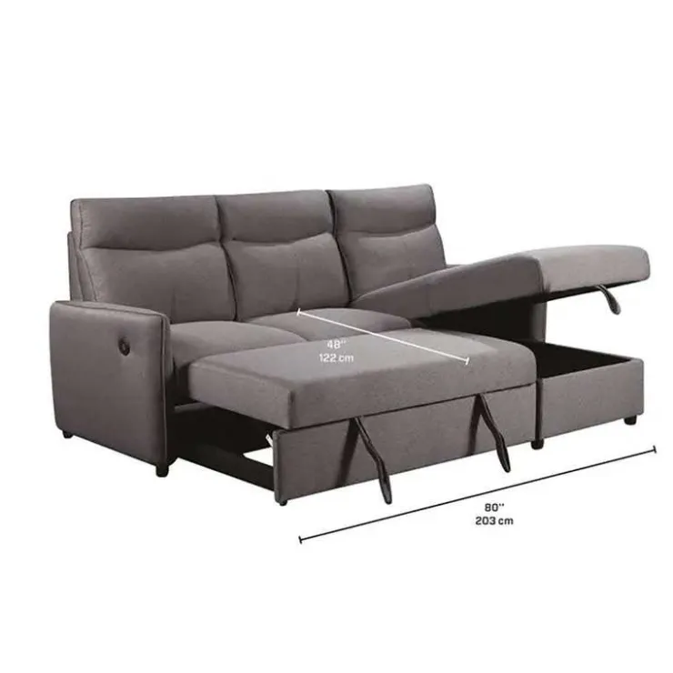 Reversible Sectional Bed with USB Ports Grey Sale