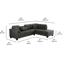 Reversible Sectional with a Drop-Down Backrest and Cup Holders Gris New
