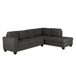 Reversible Sectional with a Drop-Down Backrest and Cup Holders Gris New