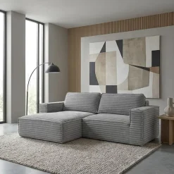 Rolled & Compressed Left Sectional in Corduroy Velvet 2 pcs - Grey New