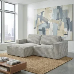 Rolled & Compressed Left Sectional in Corduroy Velvet 2 pcs - Beige Hot