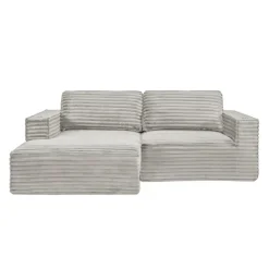 Rolled & Compressed Left Sectional in Corduroy Velvet 2 pcs - Beige Hot