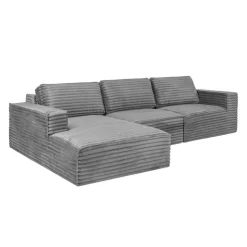 Rolled & Compressed Left Sectional in Corduroy Velvet 3 pcs - Grey Best