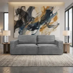 Rolled & Compressed Loveseat in Corduroy Velvet - Grey Clearance