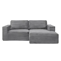 Rolled & Compressed Right Sectional in Corduroy Velvet 2 pcs - Grey Online