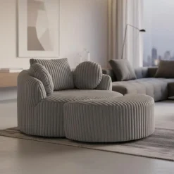 Rolled & Compressed Sealy Corduroy Armchair-in-a-Box with an Ottoman - Grey Outlet