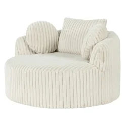 Rolled & Compressed Sealy Corduroy Armchair-in-a-Box with an Ottoman - Cream Beige Discount